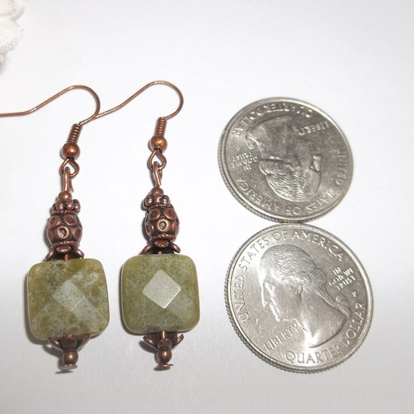 Boho Dangle Earring Set Green Red Copper Rustic Jewelry Gift Idea For Her 6724 - Picture 2 of 8